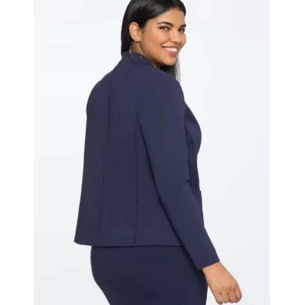 Eloquii Women's Size 18‎ One Button Blazer Jacket Navy Shoulder Pads. 66% Rayon